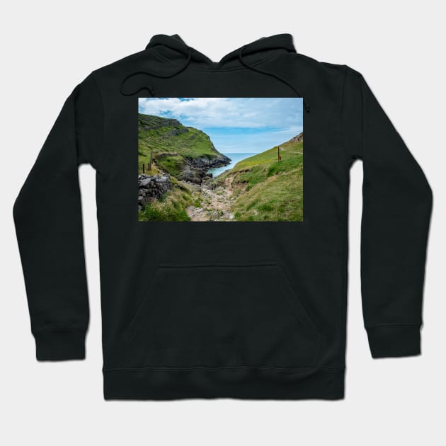 Welsh Coastal Path, Gower, South Wales. The rocky path down to Mewslade Bay at high tide Hoodie by yackers1